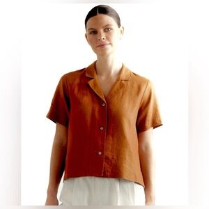 Quince terracotta mahogany short sleeve large linen preppy lounge casual chic L